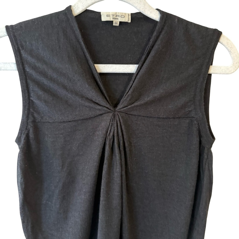 Etro Milano Black Sleeveless Cashmere Silk Blend Blouse Tank Top Size 44 8-10 - Picture 6 of 12